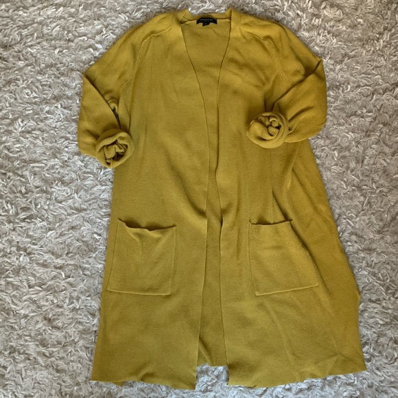 Ann Taylor Chartreuse/Gold Open Long Cardigan - Picture 1 of 7